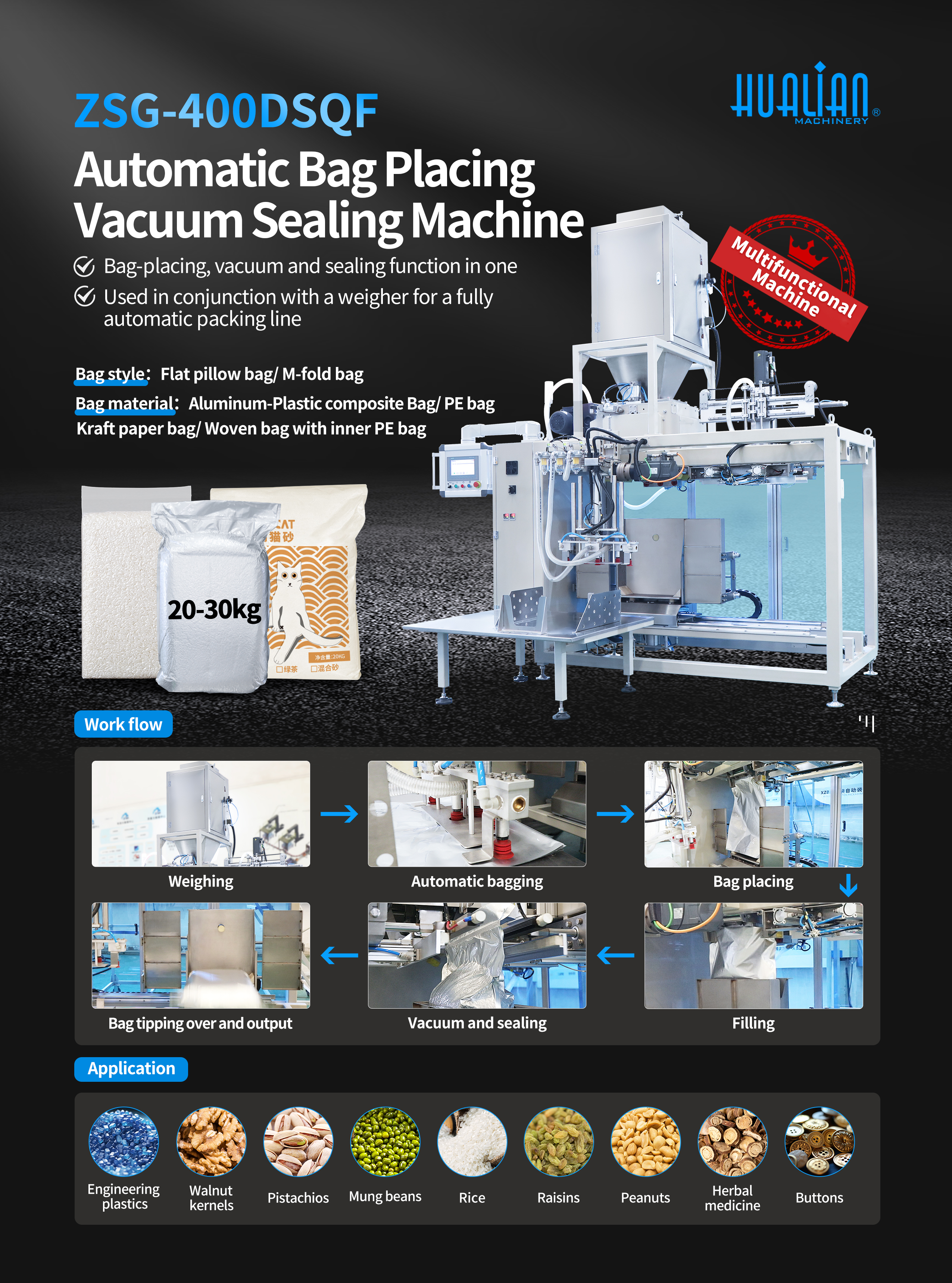 ZSG-400DSQF Mesin penyegel vakum penempatan kantong otomatis 